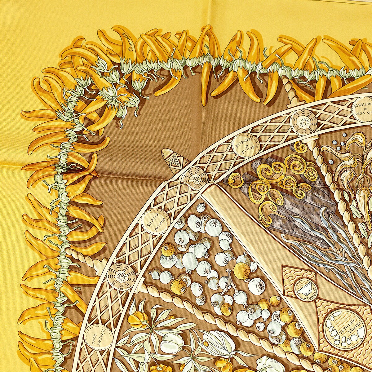 Hermes Scarf "Aux Pays de Epices" by Annie Faivre 90cm Silk