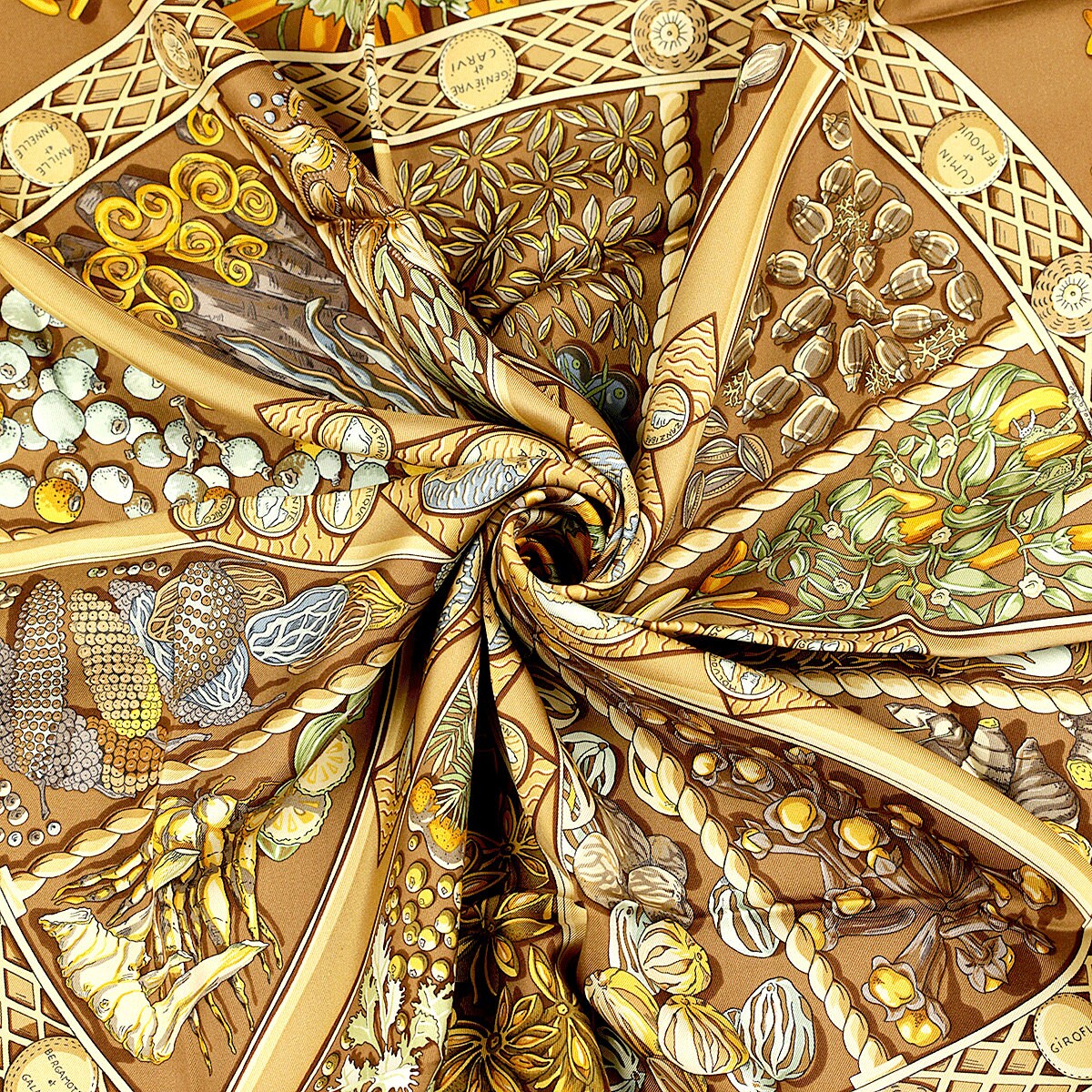 Hermes Scarf "Aux Pays de Epices" by Annie Faivre 90cm Silk
