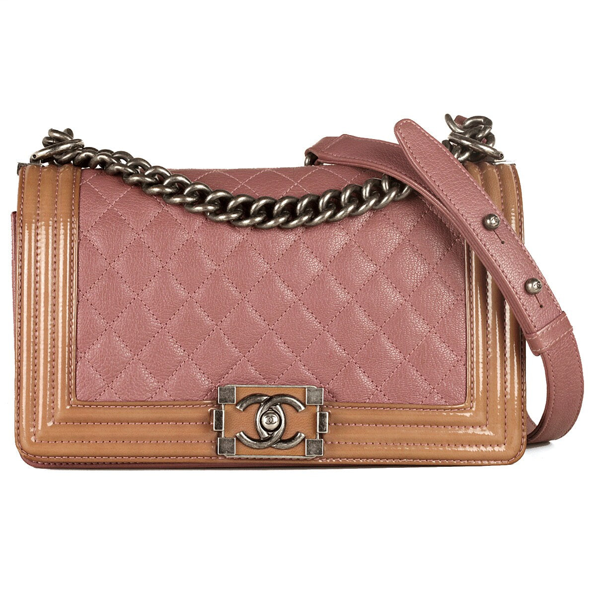 Chanel Boy Bag Quilted Calfkin and Patent Leather Medium Duo Ruthenium Hardware