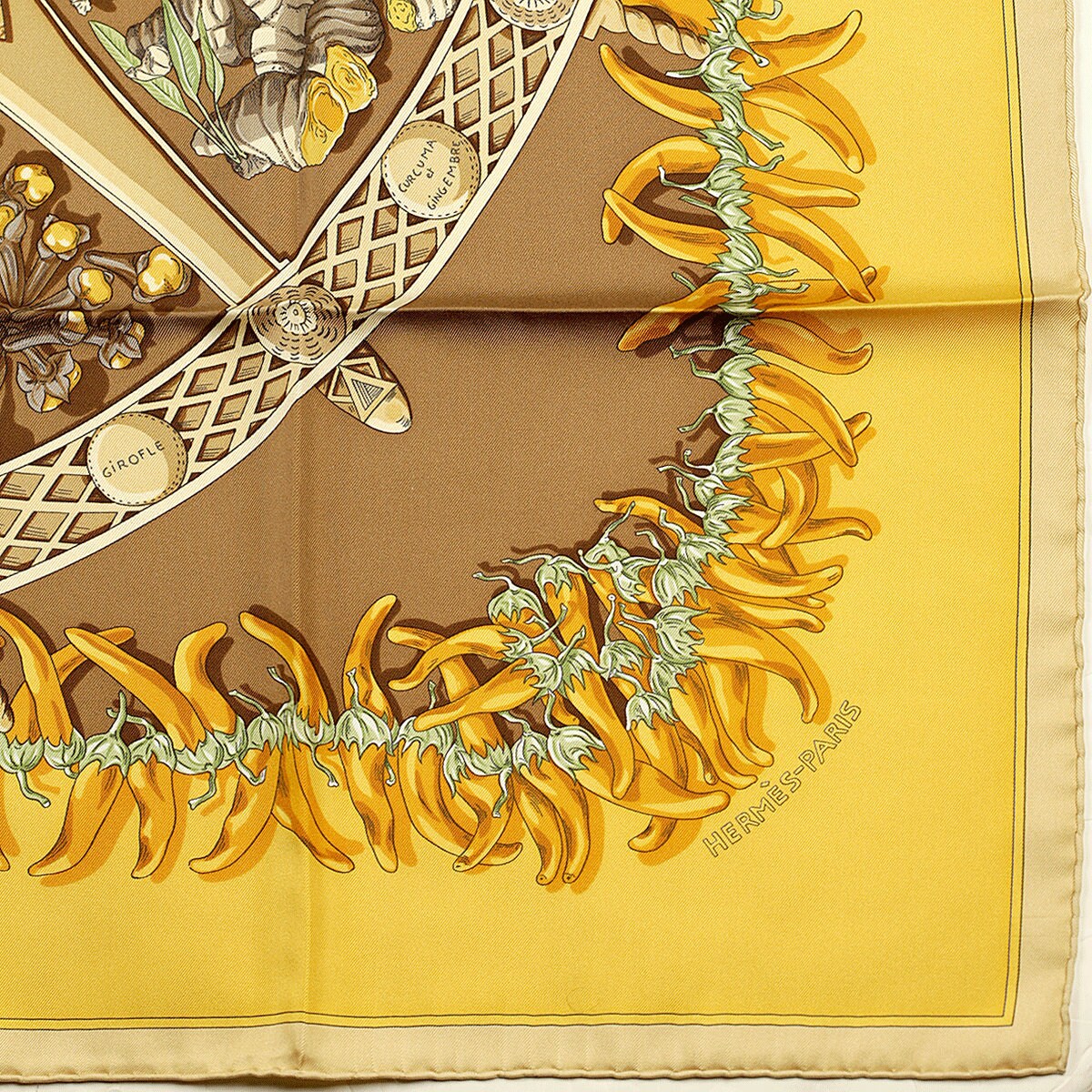 Hermes Scarf "Aux Pays de Epices" by Annie Faivre 90cm Silk