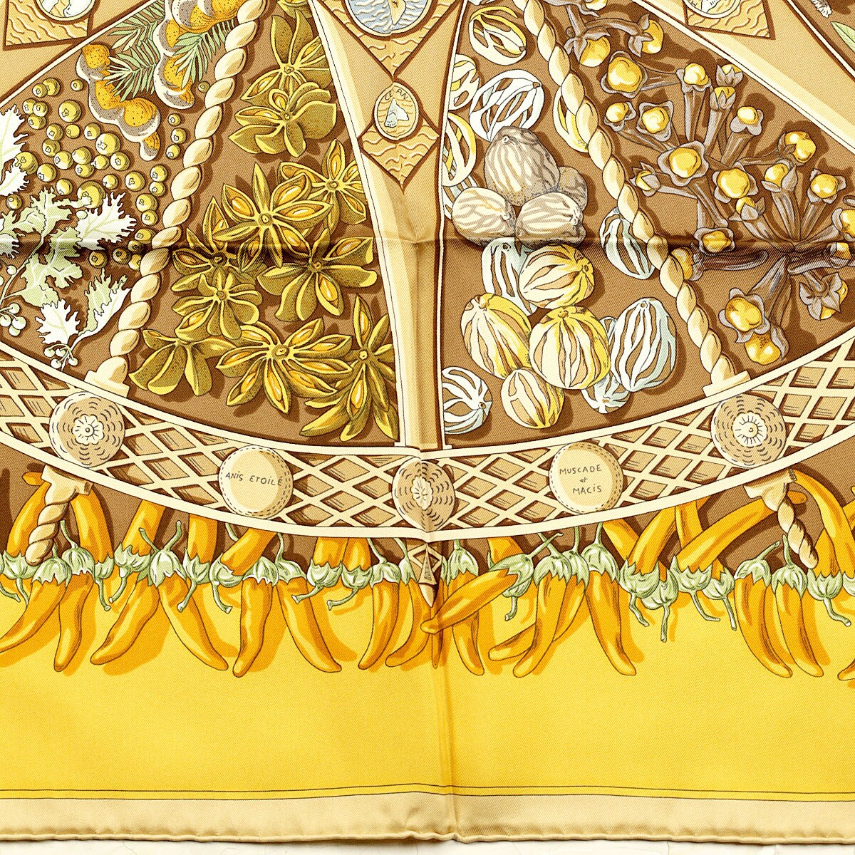 Hermes Scarf "Aux Pays de Epices" by Annie Faivre 90cm Silk