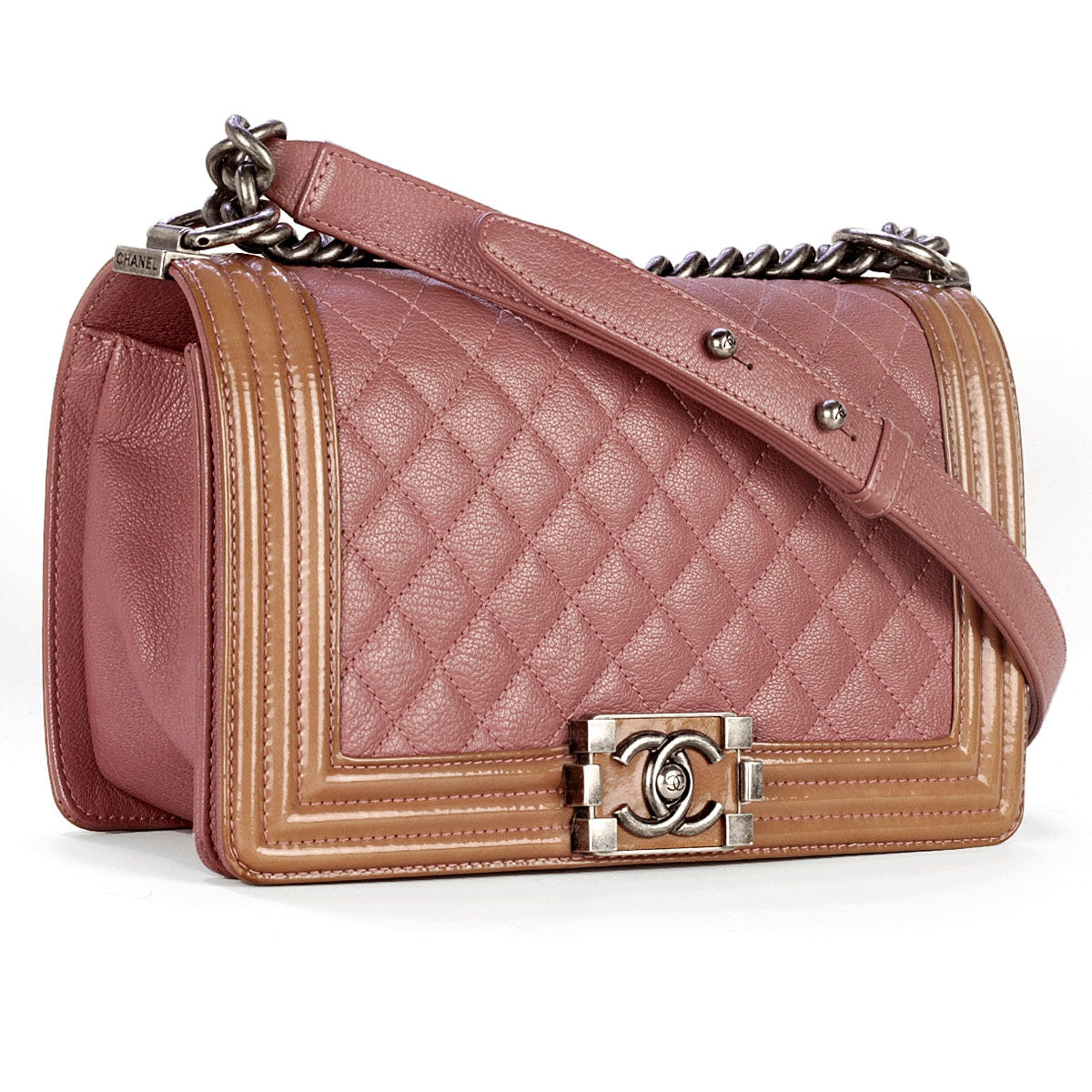 Chanel Boy Bag Quilted Calfkin and Patent Leather Medium Duo Ruthenium Hardware
