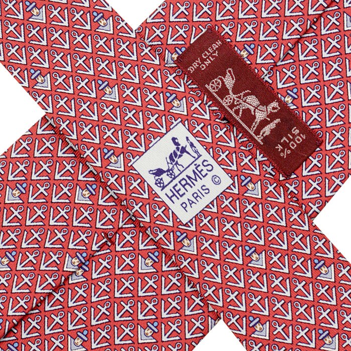 Hermes Men's Silk Tie Whimsical Sailors Pattern 5444