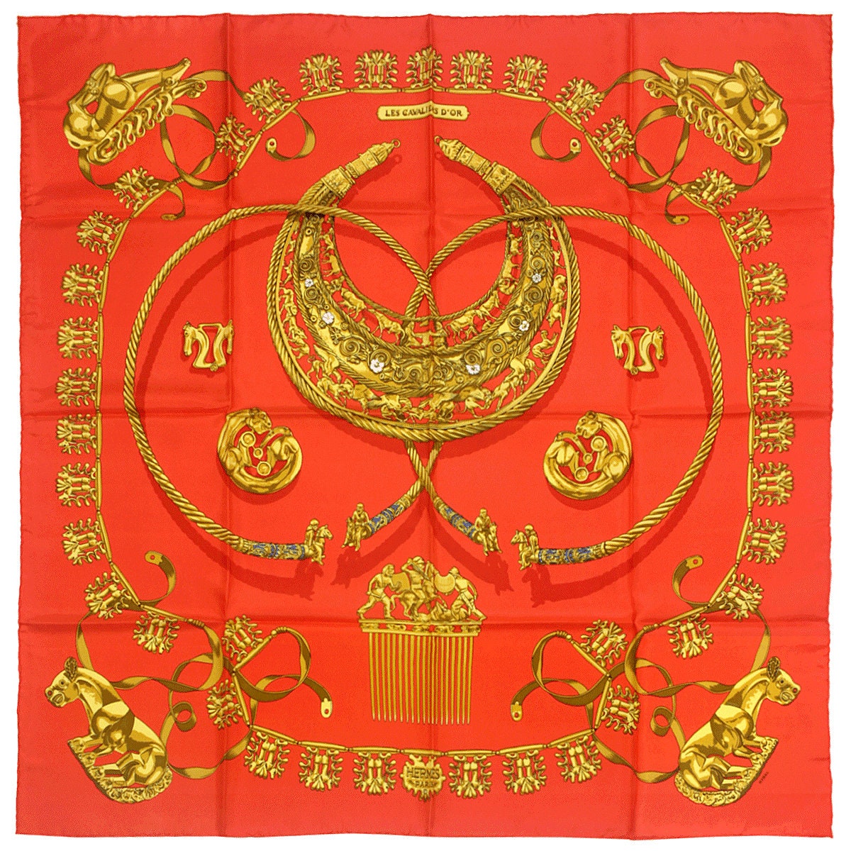 Hermes Scarf "Cavaliers d'Or" by Vladimir Rybaltchenko 90cm Silk | Foulard Carre