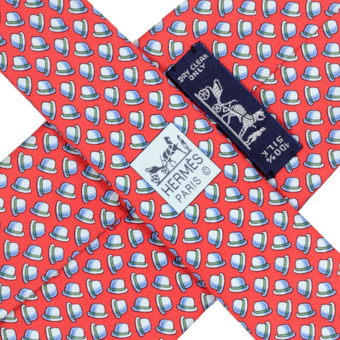 Hermes Men's Silk Tie Derby Hats Pattern 5329