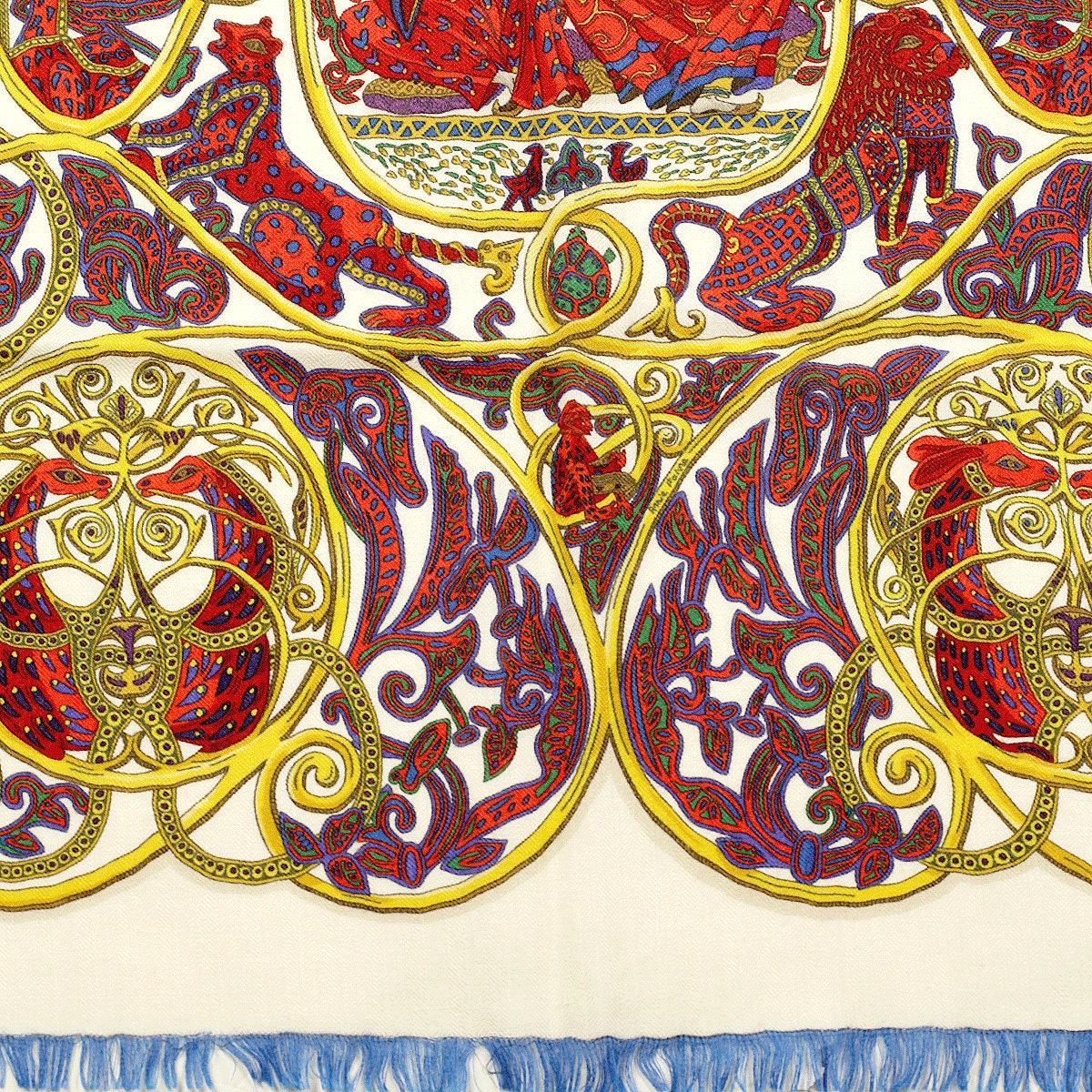 Hermes Scarf "Charmante Animaux" by Annie Faivre 90cm Cashmere Frange | Carre Foulard Rare