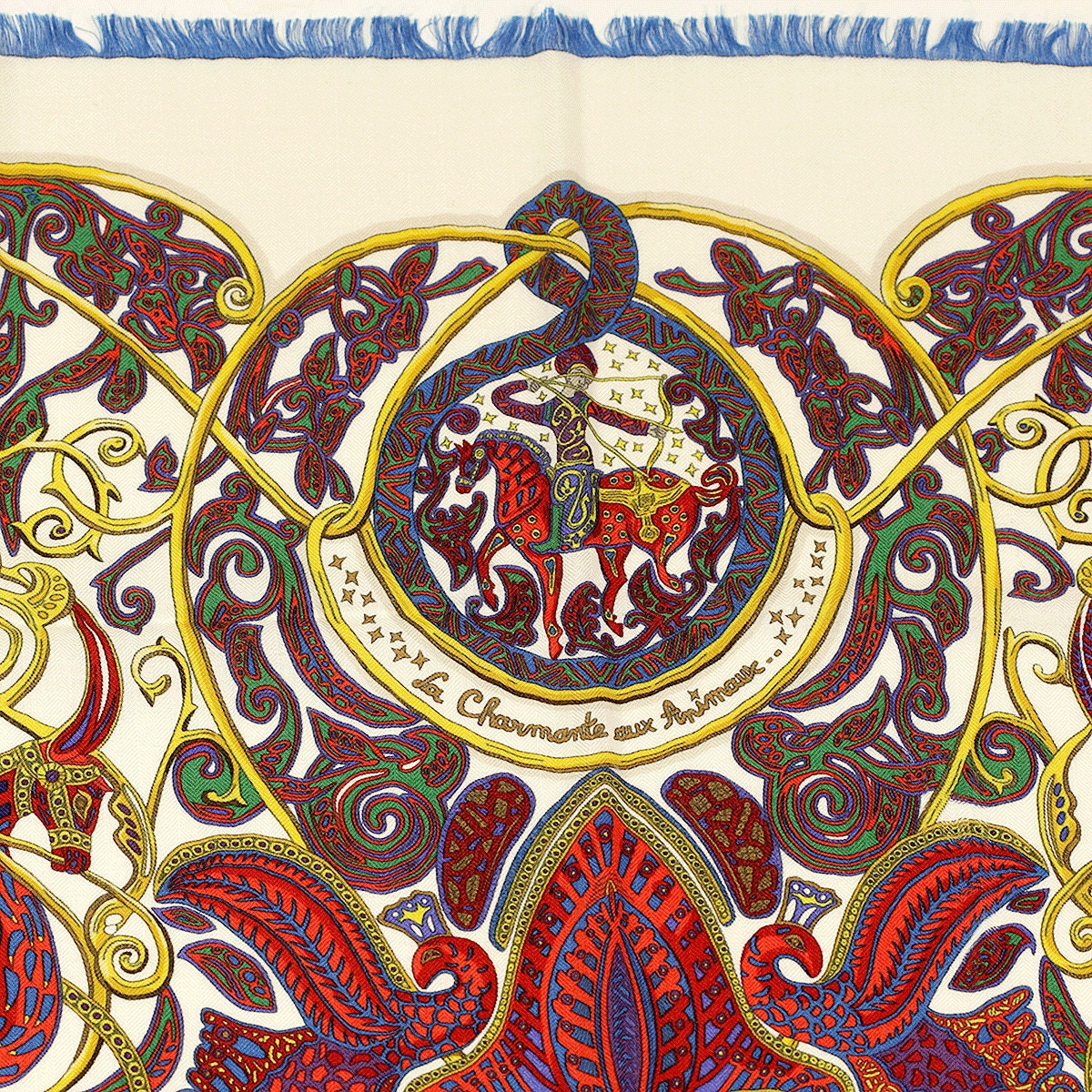 Hermes Scarf "Charmante Animaux" by Annie Faivre 90cm Cashmere Frange | Carre Foulard Rare
