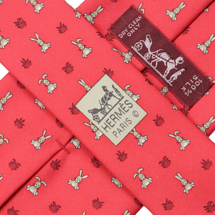 Hermes Men's Silk Tie Whimsical Rabbits Pattern 5243