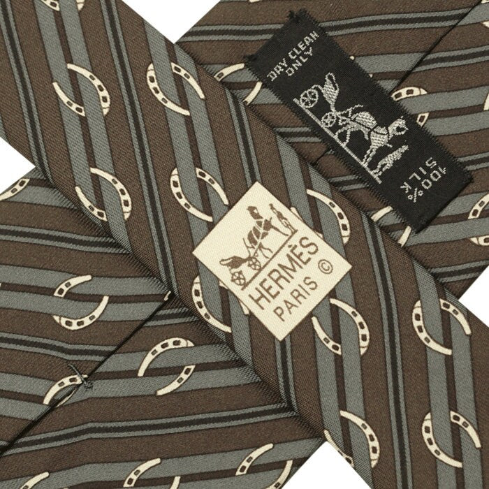 Hermes Men's Silk Tie Horseshoe Stripes Pattern 5276