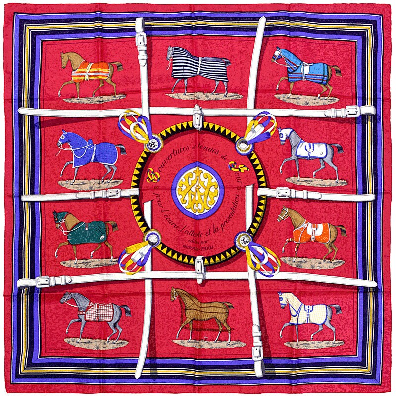Hermes Scarf "Couvertures et Tenues" by Jacques Eudel 90cm Silk | Carre Foulard