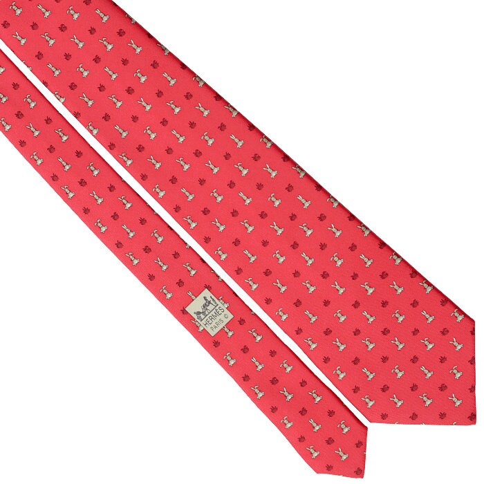 Hermes Men's Silk Tie Whimsical Rabbits Pattern 5243
