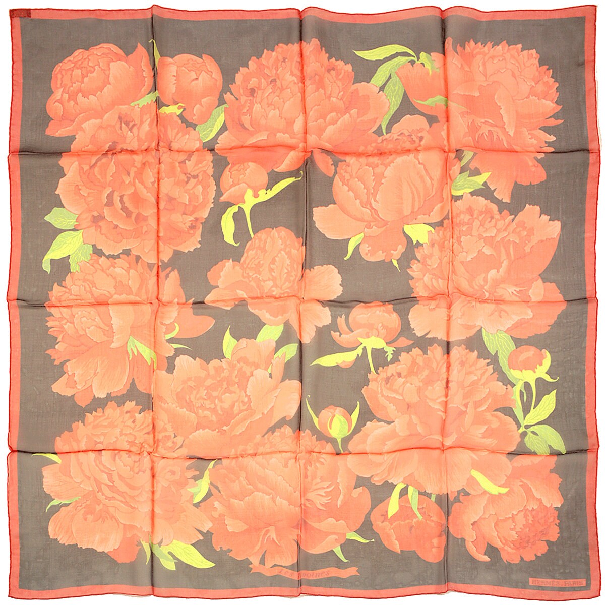 Hermes Scarf Mousseline "Pivoines" by Christiane Vauzelles  90cm Silk | Carre Foulard  Chiffon
