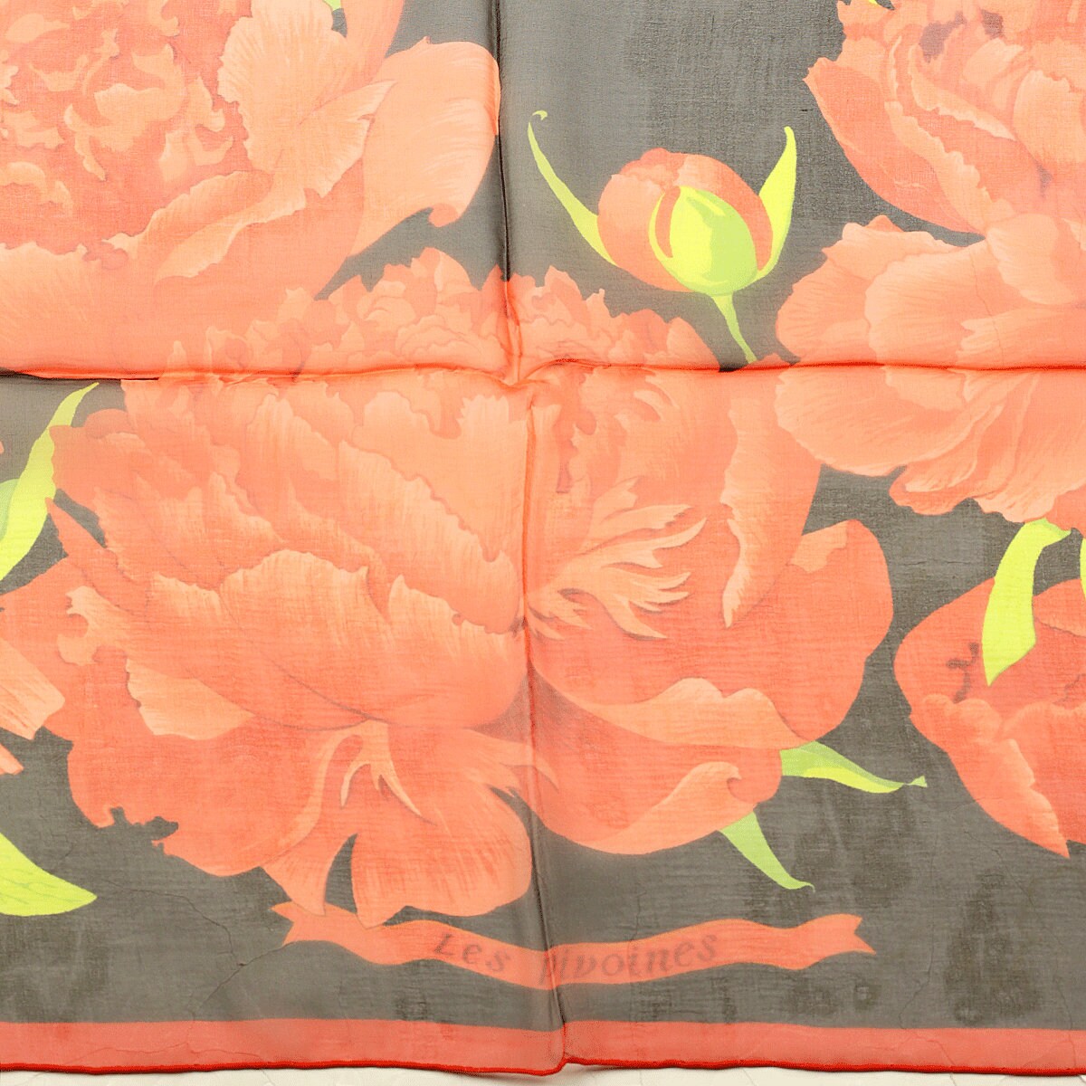 Hermes Scarf Mousseline "Pivoines" by Christiane Vauzelles  90cm Silk | Carre Foulard  Chiffon