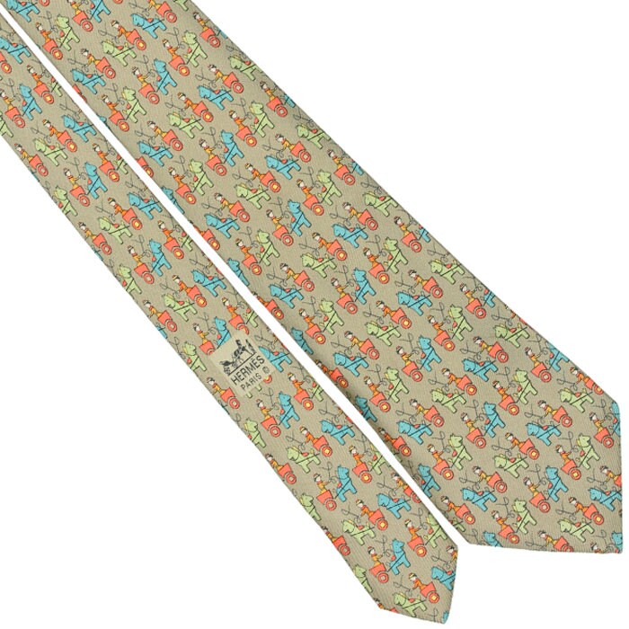 Hermes Men's Silk Tie Whimsical Chariots Pattern 7683 | Necktie Cravate