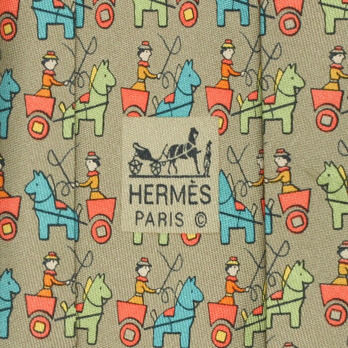 Hermes Men's Silk Tie Whimsical Chariots Pattern 7683 | Necktie Cravate