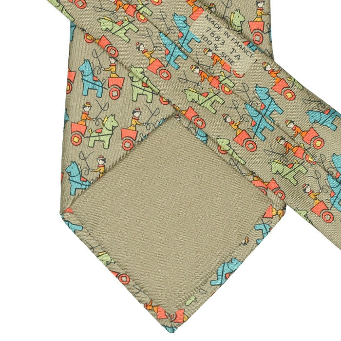Hermes Men's Silk Tie Whimsical Chariots Pattern 7683 | Necktie Cravate