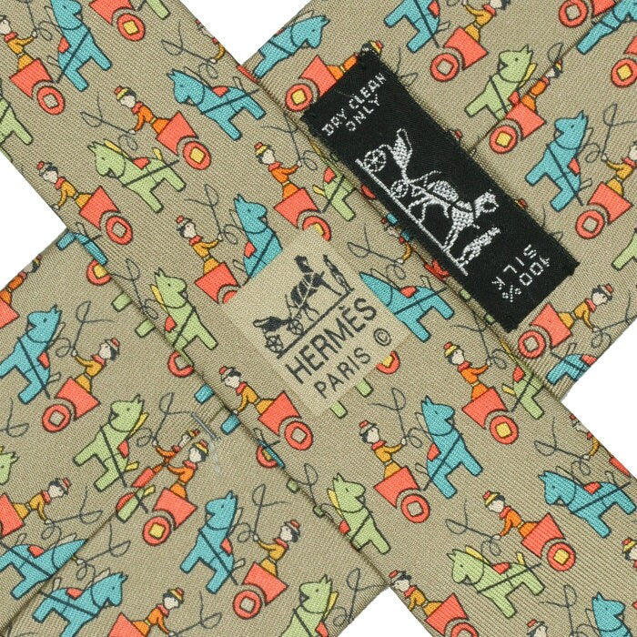 Hermes Men's Silk Tie Whimsical Chariots Pattern 7683 | Necktie Cravate