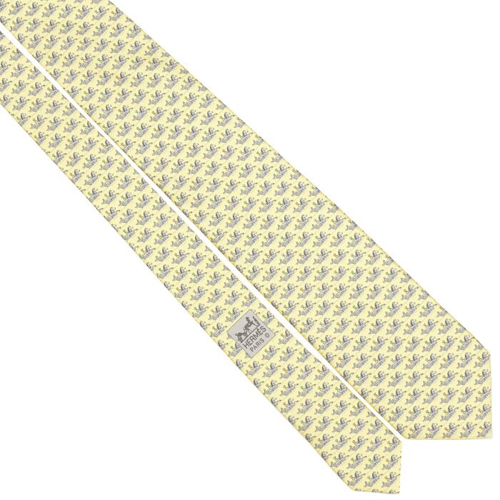 Hermes Men's Silk Tie Equestrian Geometric Pattern 605876 | Necktie Cravate