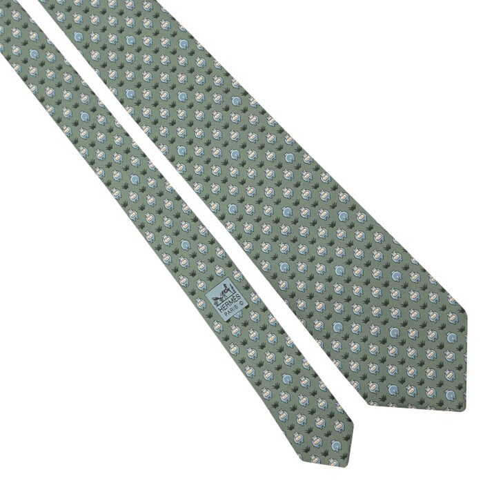 Hermes Men's Silk Tie Whimsical Hippos Pattern 5195 | Necktie Cravate