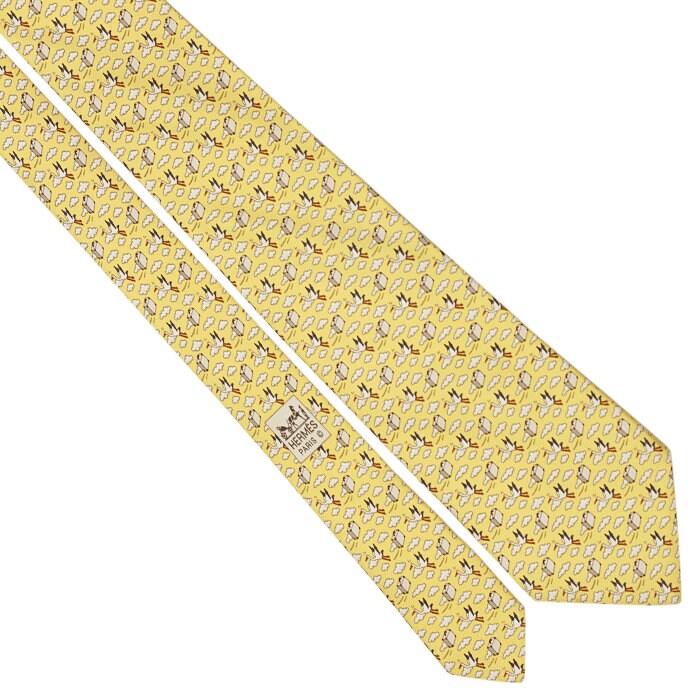 Hermes Men's Silk Tie Whimsical Storks and Briefcases Pattern 5454 | Necktie Cravate