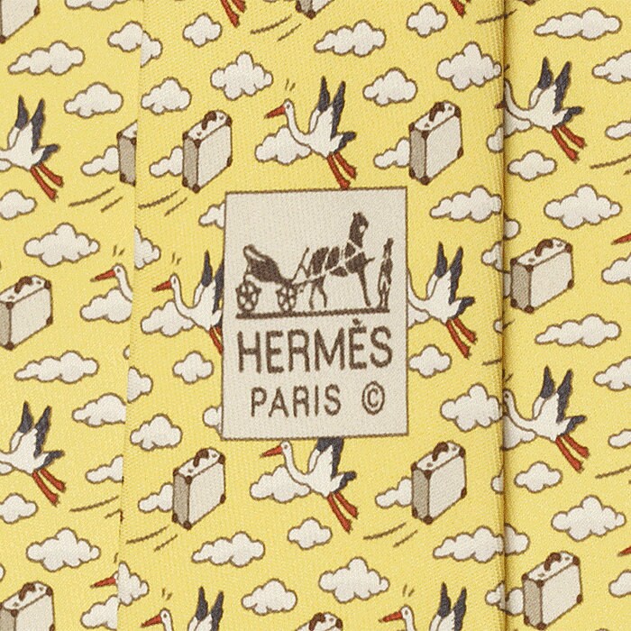 Hermes Men's Silk Tie Whimsical Storks and Briefcases Pattern 5454 | Necktie Cravate