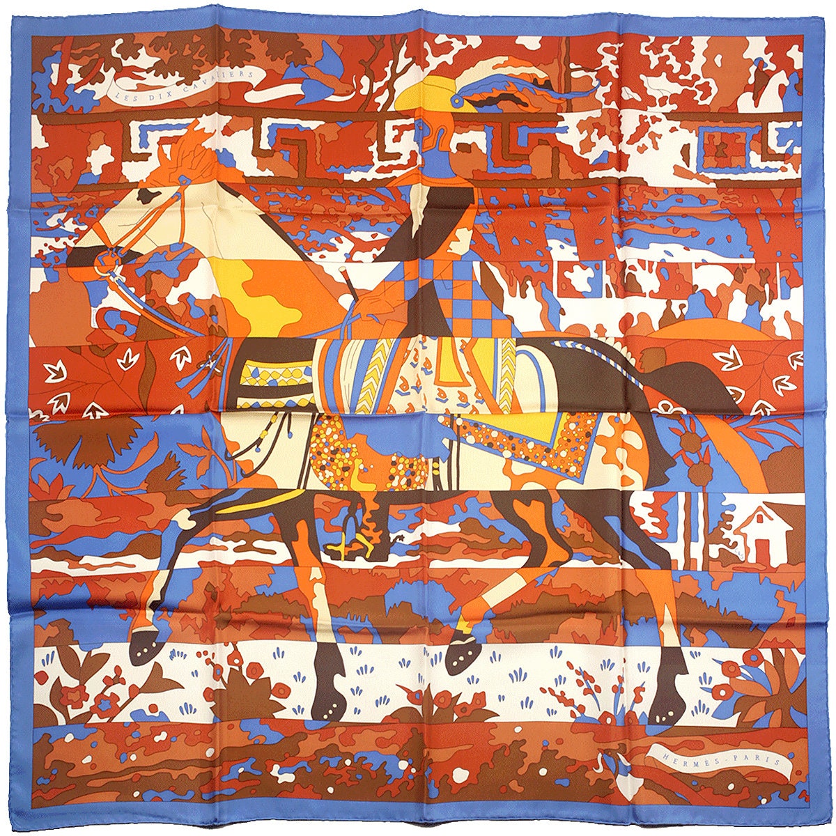 Hermes Scarf "Dix Cavaliers" by Cyrille Diatkine 90cm Silk | Foulard Carre