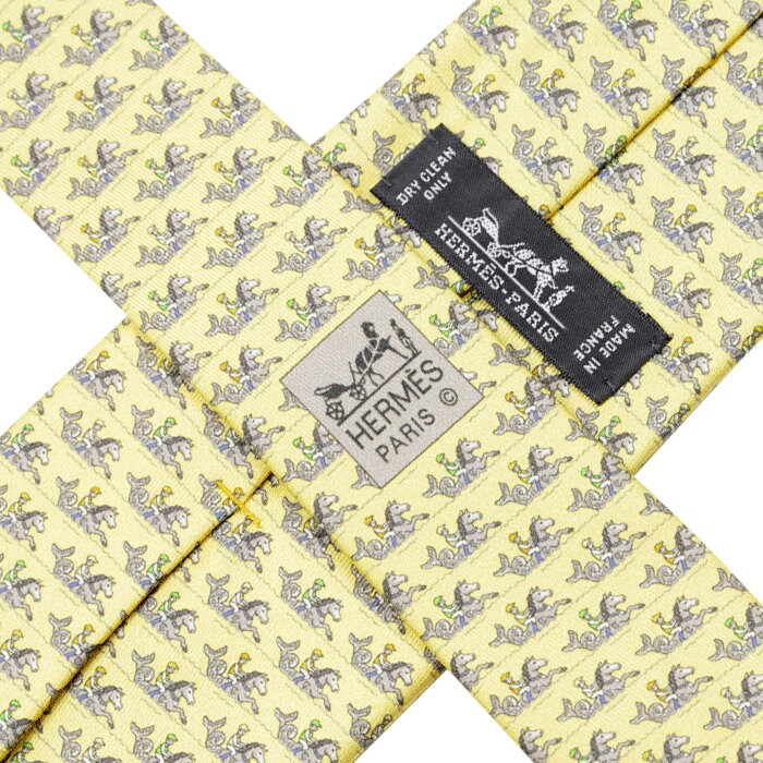 Hermes Men's Silk Tie Equestrian Geometric Pattern 605876 | Necktie Cravate