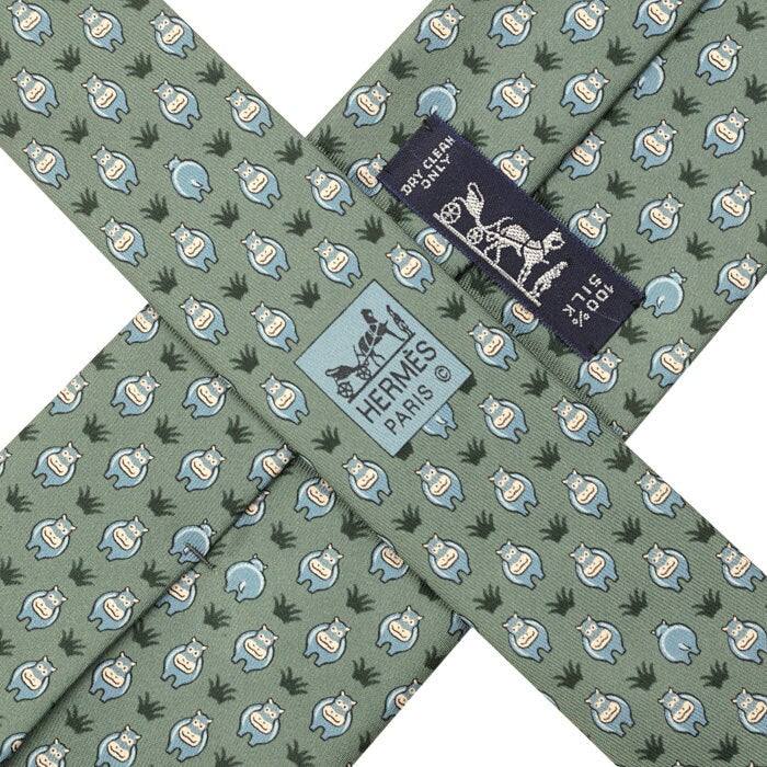 Hermes Men's Silk Tie Whimsical Hippos Pattern 5195 | Necktie Cravate