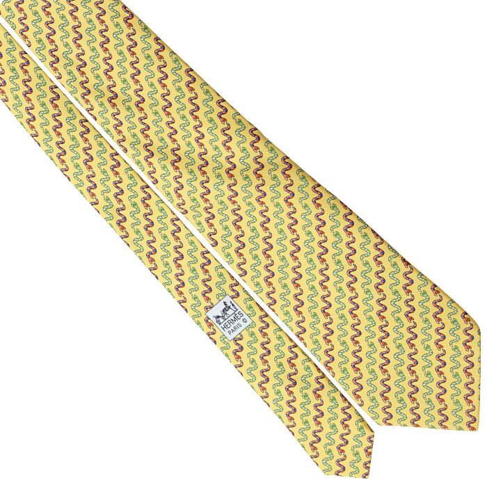 Hermes Men's Silk Tie Whimsical Snakes Pattern 5575 | Necktie Cravate