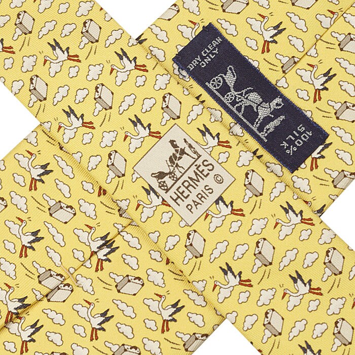 Hermes Men's Silk Tie Whimsical Storks and Briefcases Pattern 5454 | Necktie Cravate