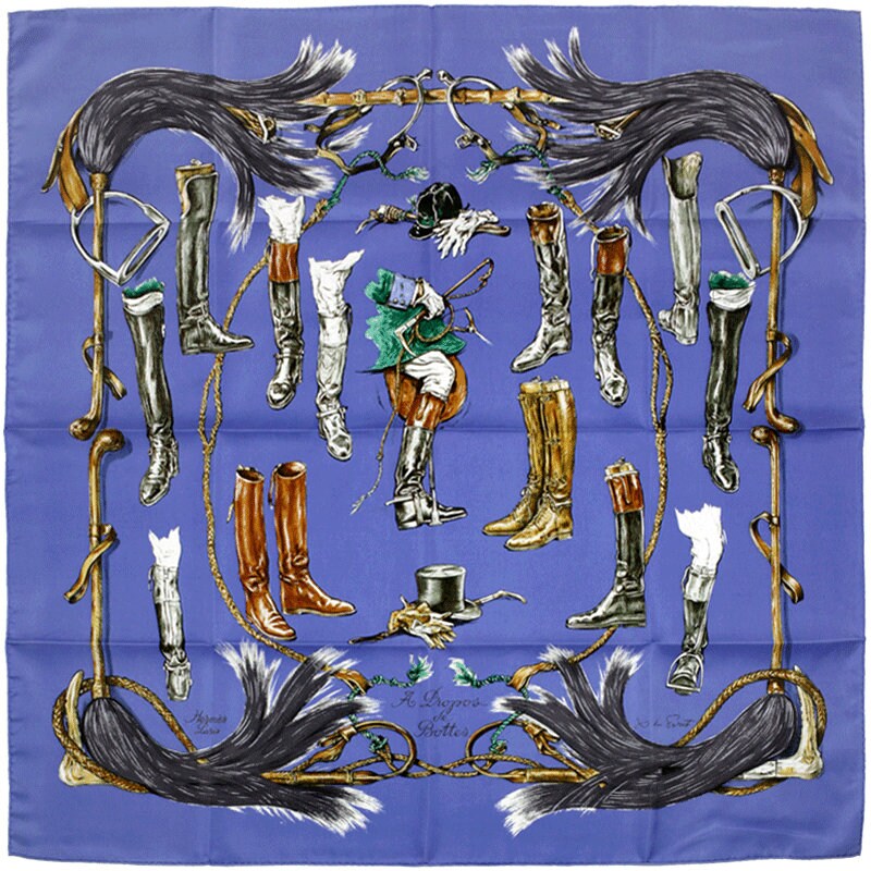 Hermes Scarf "Propos de Bottes" by Xavier De Poret 90cm Silk | Carre Foulard
