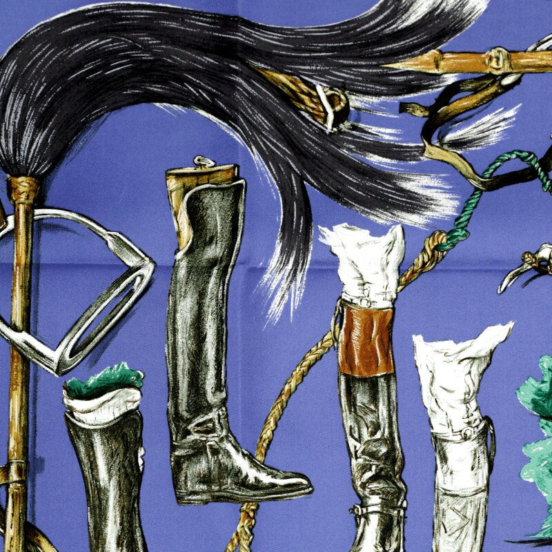 Hermes Scarf "Propos de Bottes" by Xavier De Poret 90cm Silk | Carre Foulard