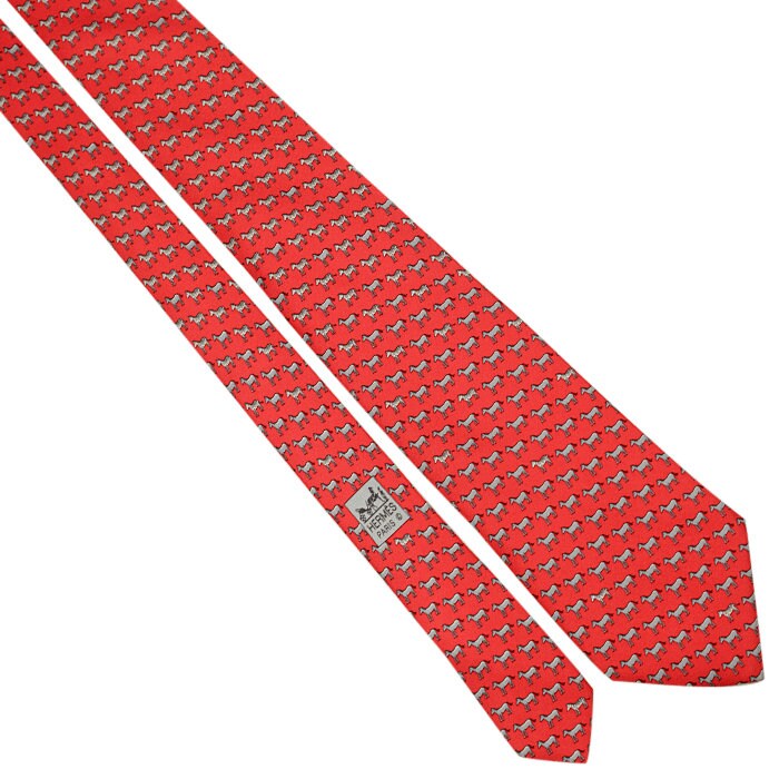Hermes Men's Silk Tie Whimsical Horses and Zebras Pattern 5518