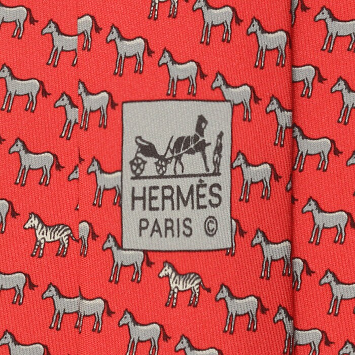Hermes Men's Silk Tie Whimsical Horses and Zebras Pattern 5518