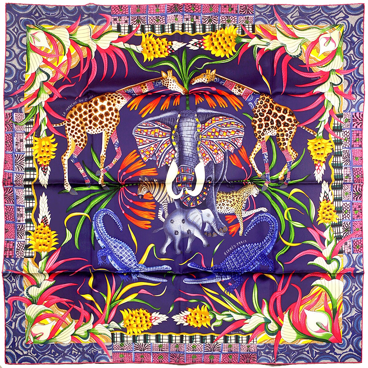 Hermes Scarf "Marche du Zambeze" by Ardmore Artists 90cm Silk | Carre Foulard