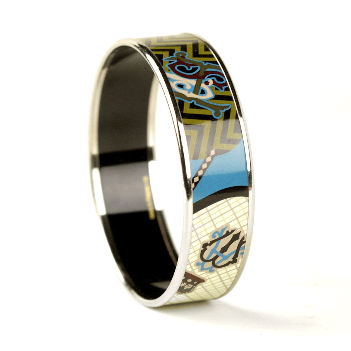 Hermes Bracelet 65 Wide Enamel Palladium Silver | Bangle SHW