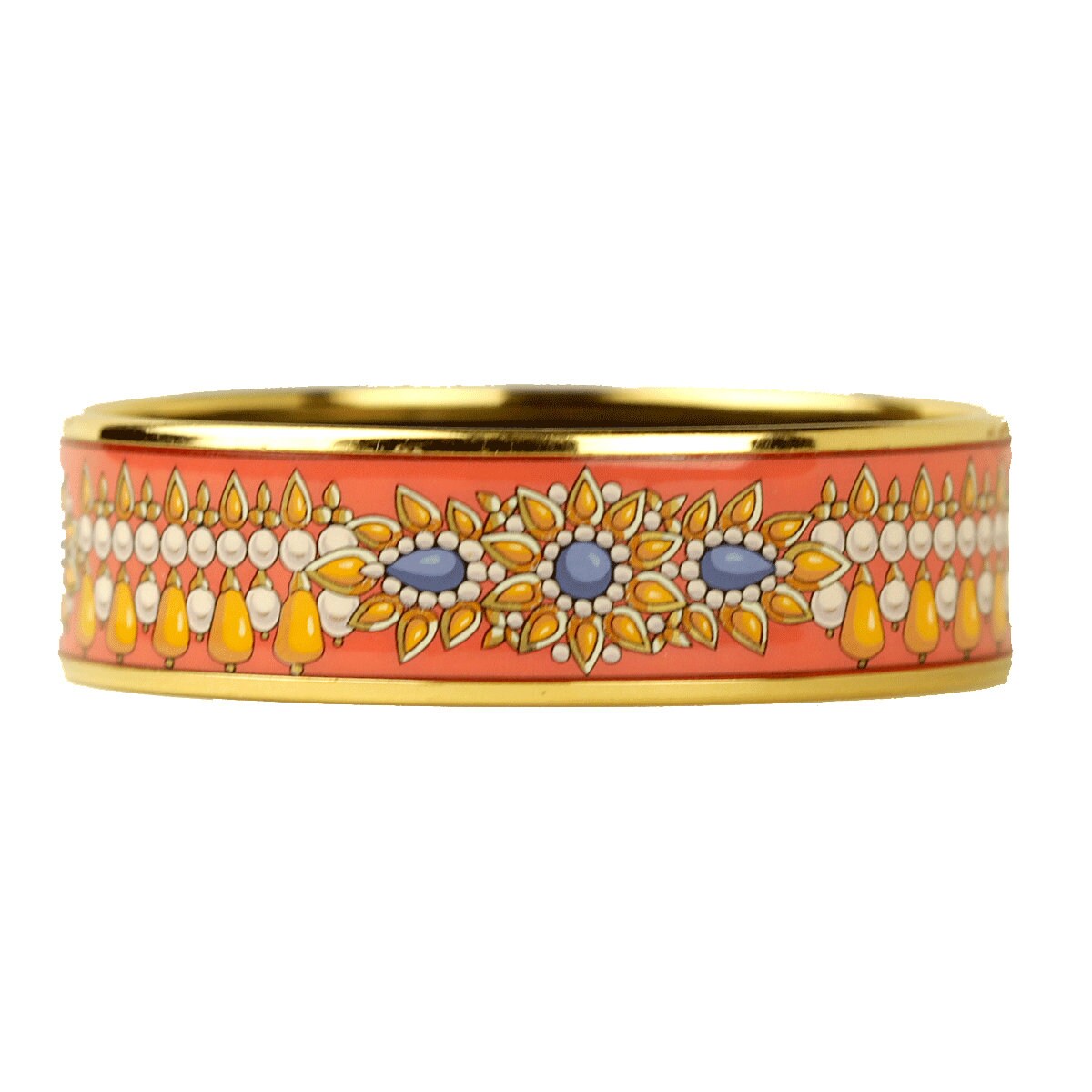 Hermes Bracelet 65 Wide Gold Enamel Jewels Pattern | Bangle GHW