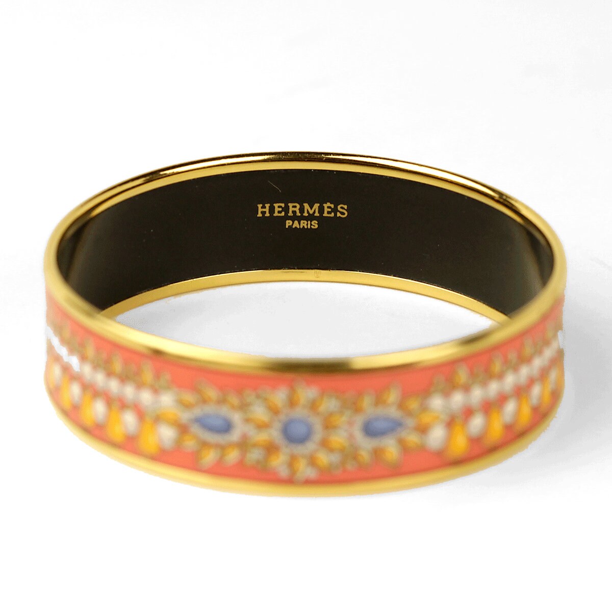 Hermes Bracelet 65 Wide Gold Enamel Jewels Pattern | Bangle GHW