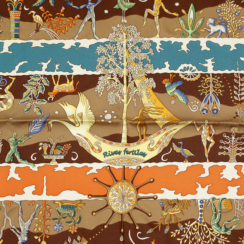 Hermes Scarf "Rives Fertiles" by Christine Henry 90cm Silk