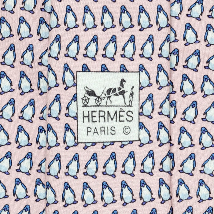 Hermes Men's Silk Tie Whimsical Penguins Pattern 5143 | Necktie Cravate