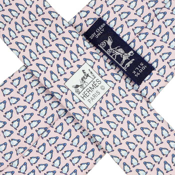 Hermes Men's Silk Tie Whimsical Penguins Pattern 5143 | Necktie Cravate