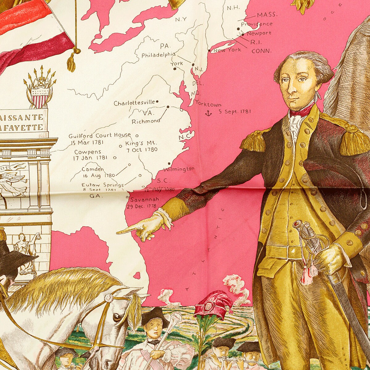 Hermes Scarf "Marquis de Lafayette" by Kermit Oliver 90cm Silk | GRAIL Carre Foulard