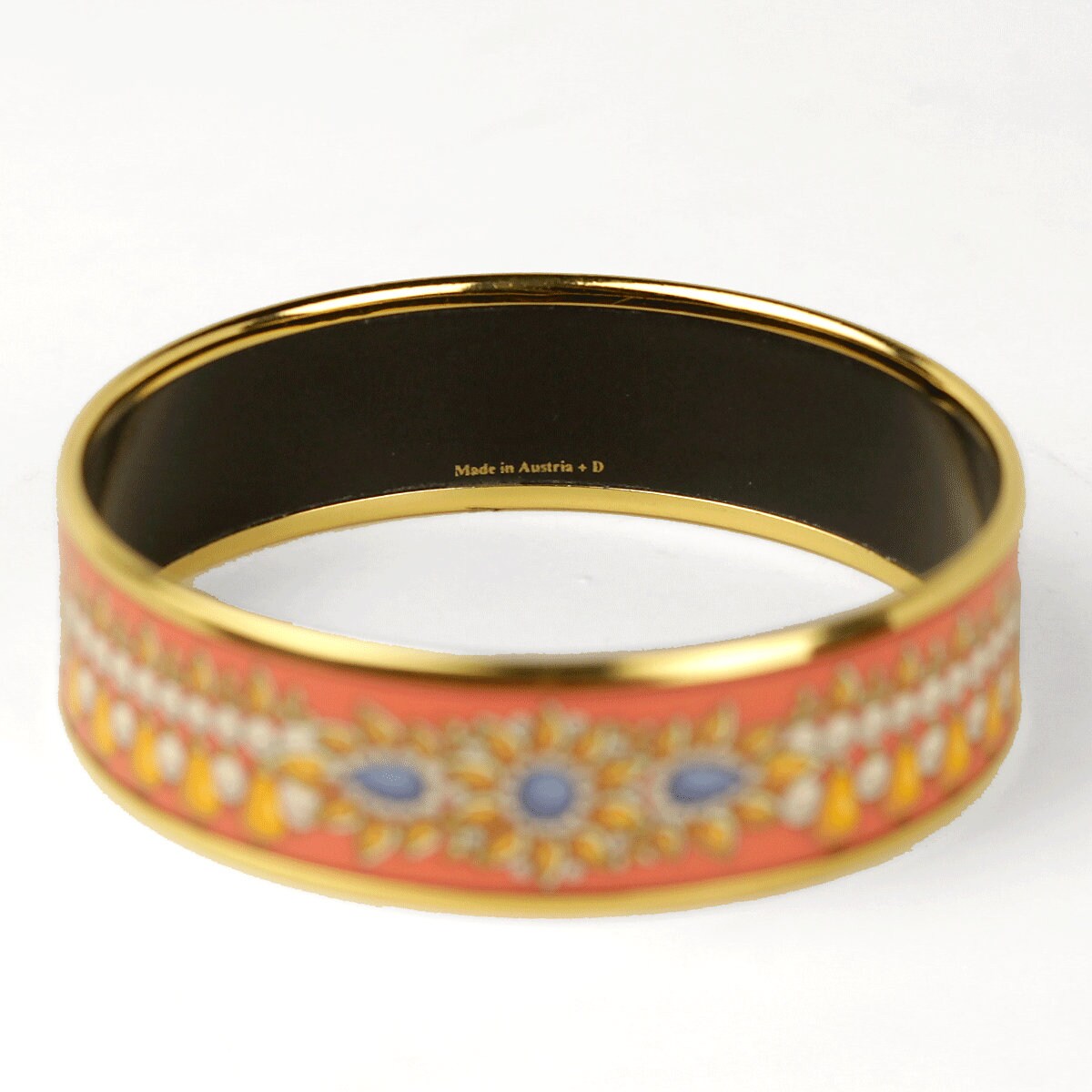 Hermes Bracelet 65 Wide Gold Enamel Jewels Pattern | Bangle GHW