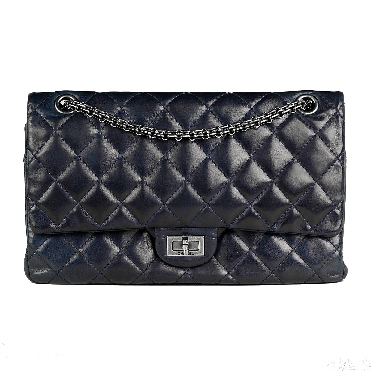 Chanel Bag 2.55 Reissue Navy Calfskin Leather with Silver Hardware 226