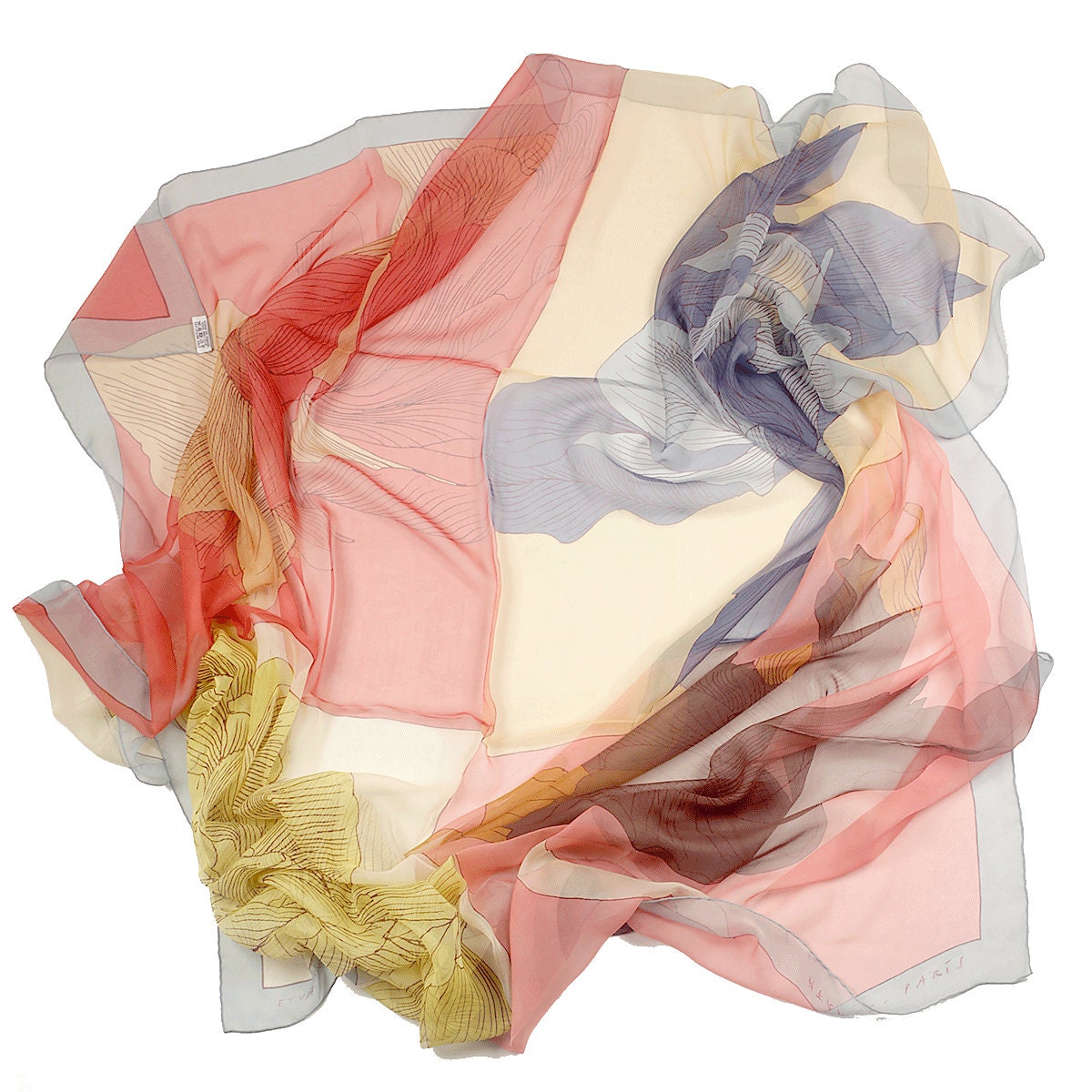 Hermes Scarf "Etude Pour Une Iris Arc-En-Ciel" by Benoit Pierre Emery 140cm Mousseline Chiffon Silk | Carre Foulard