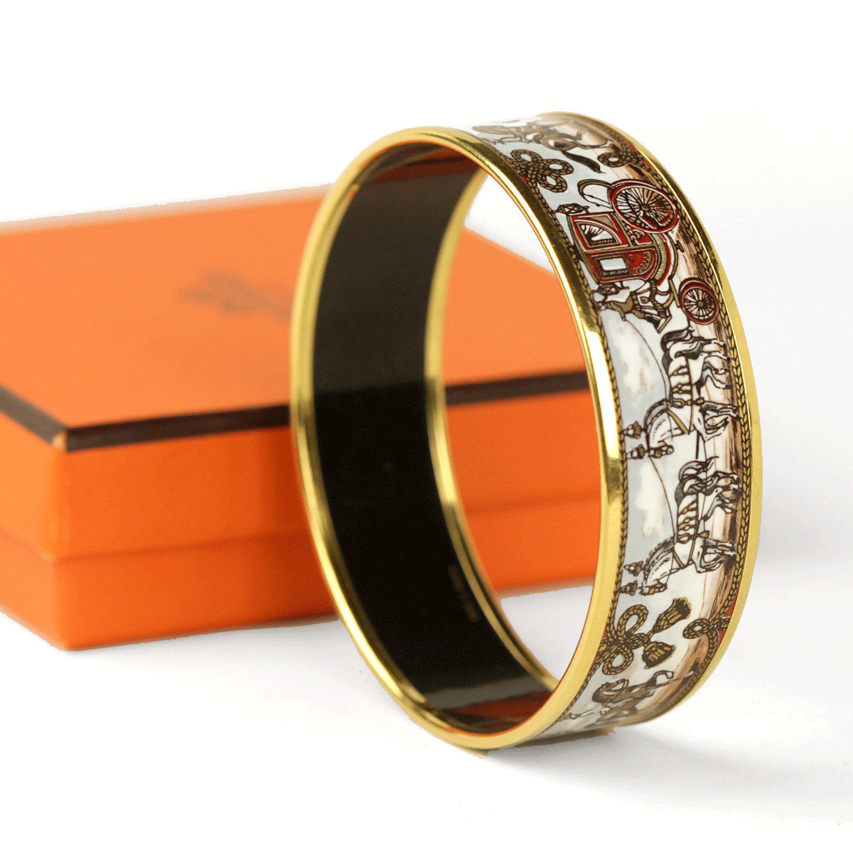 Hermes Bracelet 70 Wide Gold Enamel Carriage | Bangle GHW