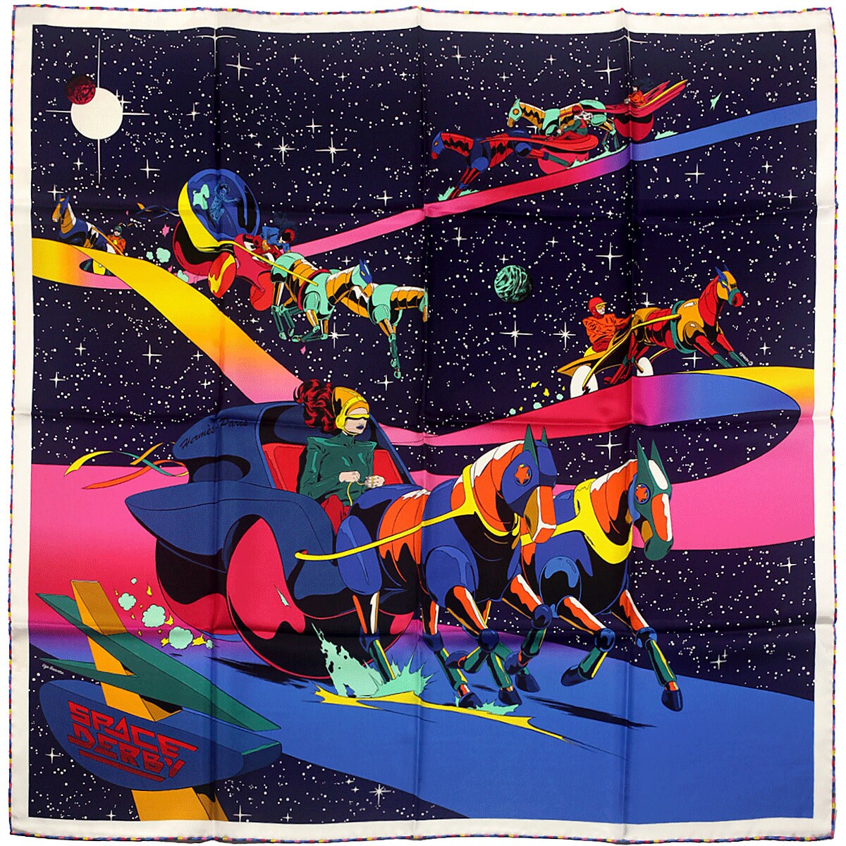 Hermes Scarf "Space Derby" by Ugo Bienvenu 90cm Silk | Carre Foulard