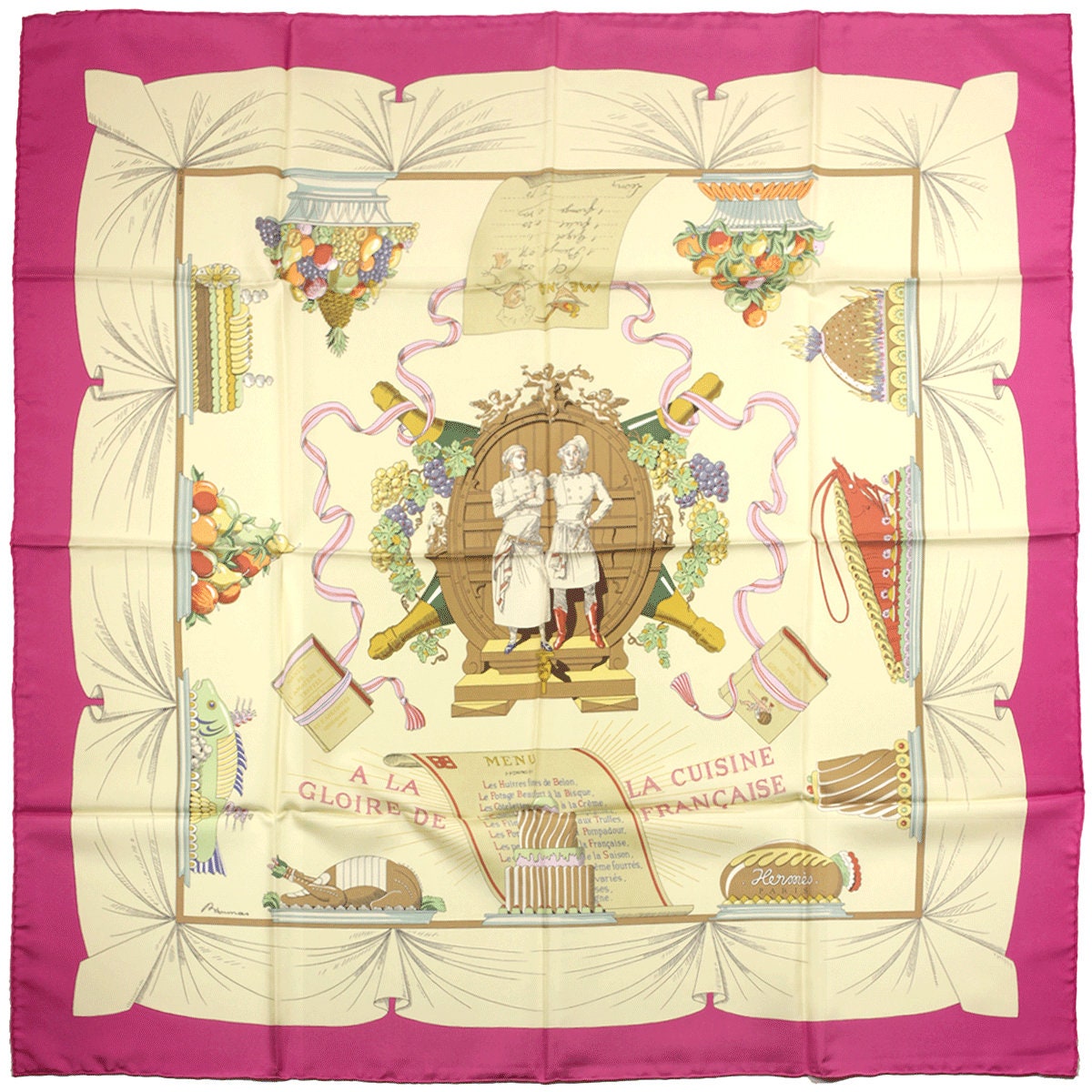 Hermes Scarf "A la Gloire de la Cuisine Francaise" by Philippe Dumas 90cm Silk | Carre Foulard