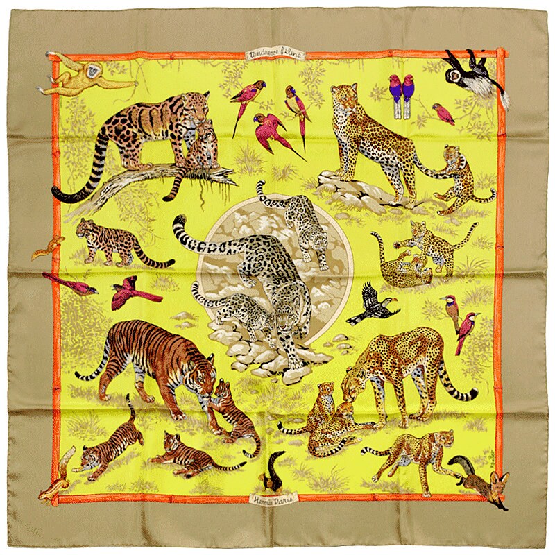 Hermes Scarf "Tendresse Feline" by Robert Dallet 90cm Silk | Carre Foulard