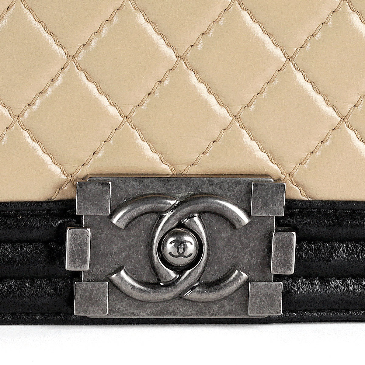 Chanel Boy Bag Two-Tone Lambskin Leather Quilted Medium
